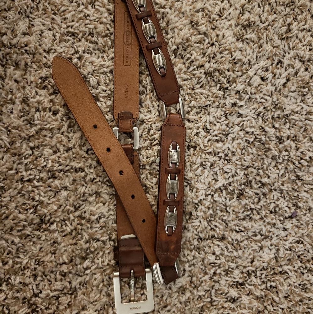 Vintage Fossil Genuine Leather Brown Western Belt Mocha Mousse